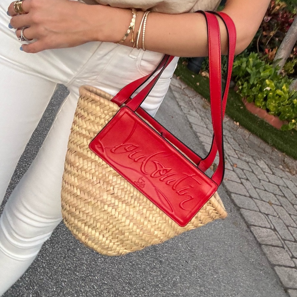 Christian Louboutin loubishore straw and leather tote AUTHENTIC